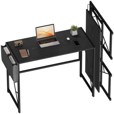 GarveeHome 39.4 Inch Folding Gaming Writing Computer Work Desk for Home Office,with Storage Bag & Hook,Space-Saving,Easy to Fold,Small Table for Bedroom,Apartment,Black by GarveeHome