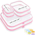 6 Pack Clear Hard Shell Zipper Case with Labels, 2S+2L+2XL, Pink by OrgEase