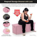 DocSafe Storage Ottoman Bench, Fireproof＆Waterproof Folding Bench with Lock(15”x 43”x15”), Leather Storage Chest with Handles＆2 Extra Boxes, Ottoman Safe for Bedroom,Living Room,Home Office, Pink - Image 7