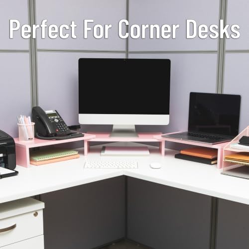 Mind Reader Dual Monitor Stand, Desktop Organizer, Laptop Riser, Office, MDF, 51.25"L x 9.25"W x 4.75"H, Pink - Image 5