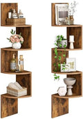 HOOBRO Corner Shelf Wall-Mounted, Set of 2 Floating Corner Shelves for Wall, 4-Tier Corner Bookshelves Floating Shelf for Wall Corner Shelves for Living Room Bedroom Bathroom Home Office Rustic Brown by HOOBRO