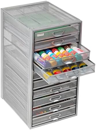 Mind Reader 10-Drawer Desk Organizer for Office Supplies, Crafts, Mail Sorting & More, Metal Mesh, Silver - Image 4