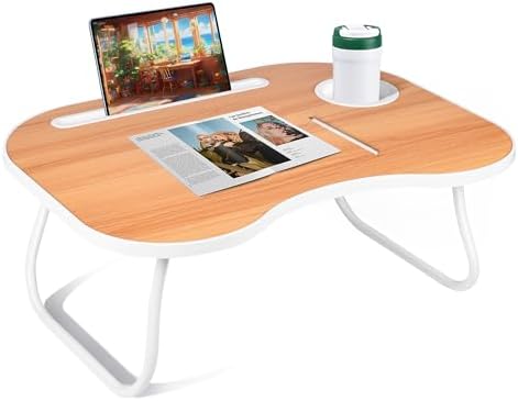 Lap Desk for Laptop Bed Trays for Eating and Laptops Breakfast in Bed Laptop Stand TV Trays for Bed with Cup Holder/Drawer for Sofa/Couch Portable Foldable (Walnut, M(19×14")) by Unknown