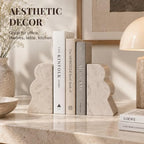 Koville Travertine Bookends for Shelves, Large Bookends for Heavy Books, Non-Slip Heavy Duty Book Stopper for CD/Movies, Aesthetic Decorative Wave Book Ends for KitchenTable Home Decor(Beige) - Image 5