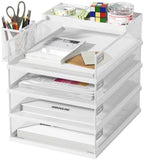 FANXIYQ Stackable Letter Trays, 4 Tier Metal Paper Tray & Desk Organizer, Stackable File Trays for Office & Home, Multi-Functional Document Tray with Fine Grid Design & Magnetic Labels,White by FANXIYQ