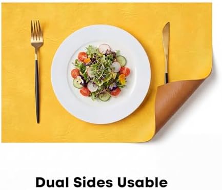 Artoid Mode Yellow Faux Leather Placemats Set of 8, 12x18 Inch Waterproof Wipeable Heat Resistant Vinyl Place Mats, Reversible Table Mats for Summer Kitchen Dining Decor - Image 6