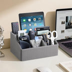 PU Leather Desk Organizer, Remote Control Holder, Grey - Image 3