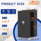GAIOUS 73.6” Tall Metal Garage Storage Cabinet with Lock, Steel Tool Cabinet with 5 Adjustable Shelves, New Upgrade Lockable File Cabinet with Wheels, Organization for Home Office Garage Gym - Black - Image 3