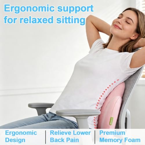 Lumbar Support Pillow for Office Chair, Gaming Chair, Car Driver Seat Back Cushion, Bed & Couch, Gifts for Friends and Parents,Ergonomic Back Support Pillow with Comfortable Memory Foam(Pink) - Image 2