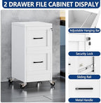 Ckzbx 2 Drawer File Cabinet with Lock, Narrow Vertical Filing Cabinet, Under Desk File Cabinets,White Metal Dresser Cabinets for Home Office,Fit Letter/A4/Legal Size File (Wheel) - Image 4