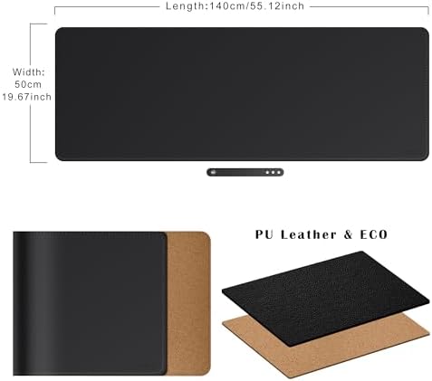 Mydours XXL Large 55" x 20" Gaming Desk Pad, PU Leather & Cork Base, Black - Image 2
