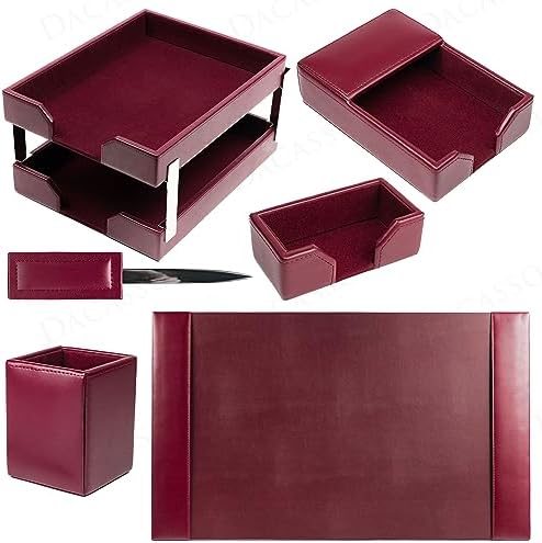 Dacasso Burgundy Bonded Leather Luxury 8-Piece Desk Accessory Set - Blotter Pad & Desk Organization Essentials - Executive Decor and Surface Protector - Image 5