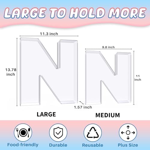 13.8" Extra Large Acrylic Letter Charcuterie Board Box, Reusable Fillable Letter Cake Candy Dish Display Serving Tray for Birthday Anniversary Party Decoration (N) - Image 2