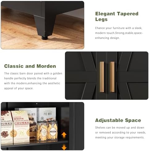 COFaR Black Farmhouse Storage Kitchen Pantry Cabinet with 2 Barn Door, 4 Adjustable Shelves and Legs, for Cupboard/Dining Room/Bathroom/Living Room/Office/Laundry Room (Black, 71" Farmhouse) - Image 5