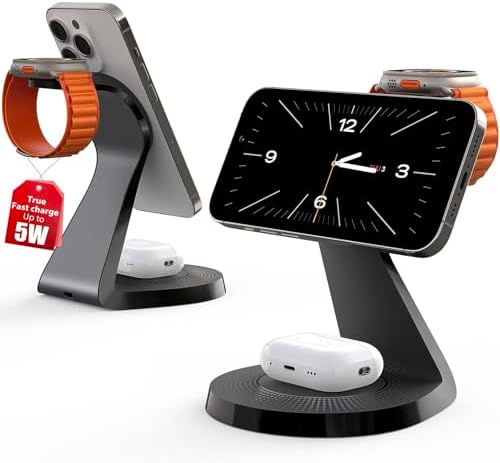 3 in 1 Charging Station for Apple Devices,Mag-Safe Charger Stand Fast Charging,Wireless Charger for iPhone 16/15/14/13/12 Series,& AirPods,& iWatch(USB-C Charger Included) by LONGCONN