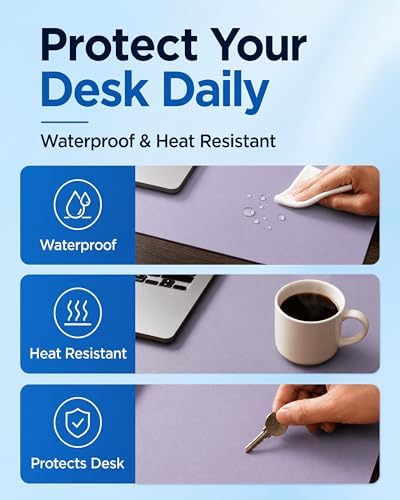 Aothia Dual-Sided Desk Mat, FSC Cork & PU Leather Desk Pad, Large Mouse Pad & Writing Surface for Full Desk Coverage, Non-Slip Waterproof Desk Protector - 47" x 23.6", Light Purple - Image 5