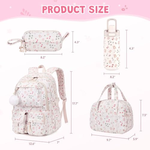 4PCS Corduroy Backpack for Girls with Insulated Water Bottle - Image 2