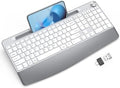 GAMCATZ Ergonomic Wireless Keyboard with Wrist Rest-Low-Profile,Phone/Tablet Holder,Quiet Design，Windows & Mac OS，Full Size Cordless USB Computer Keyboard for Desktop,Laptop, PC, Mac, Windows-White by WirelessKeyboardAndMouse