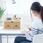 Bamboo Desk Organizer with Drawers, Desktop Storage for Office Supplies - Image 2