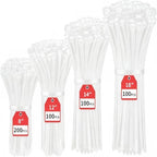 BethTie 500 Pack White Zip Ties Assorted Sizes 8"+12"+14"+18" 220 LBS by Youroutdoorcompanion