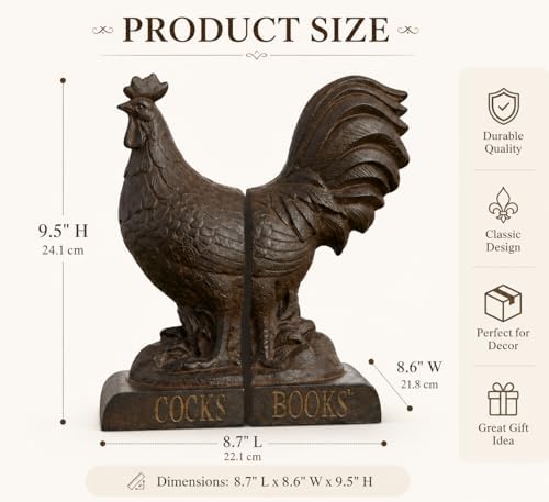 Comfy Hour 9.5 Inch Rooster Bookends, Farmhouse Decor, Set of 2 - Image 7