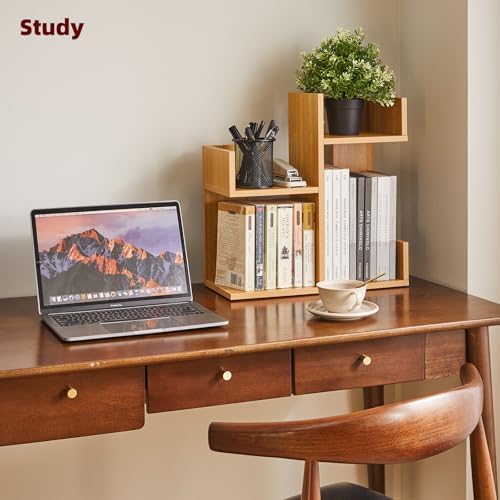 Aibiju Short Bookshelf Small Desk Organizer, Cactus Bookshelf Unique Bookcase, Book Display Shelf Small Plant Stand for Tabletop, Natural Wood Color YD-DSR002N - Image 2