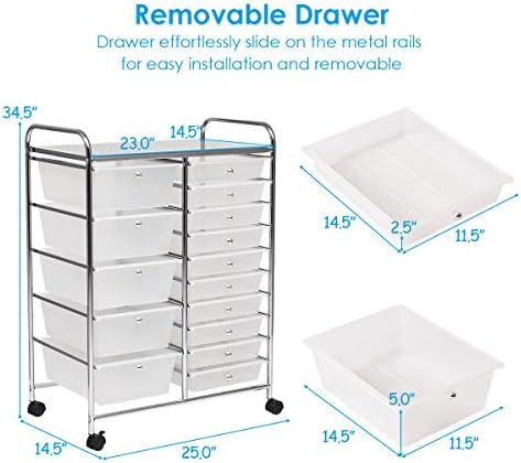 Giantex 15 Drawer Rolling Storage Cart Tools Scrapbook Paper Office School Organizer, Clear - Image 3