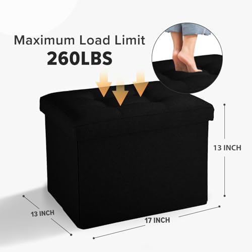 LINMAGCO Ottoman with Storage Small Foot Rest Stool Under Desk Stool Short Folding Footrest for Living Room Bedroom Home Office Dorm Dark Black 17X13X13IN - Image 2