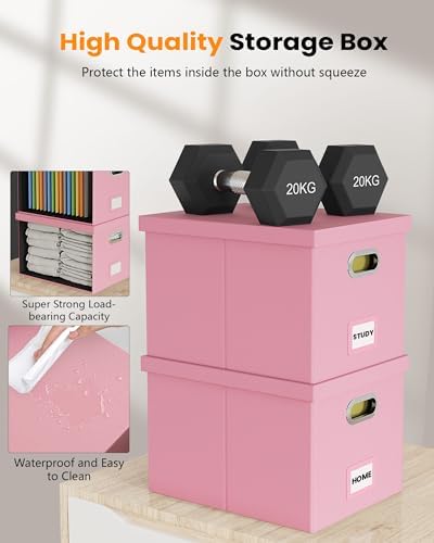 Oterri 2 Pack File Storage Organizer Box,Filing Box,Portable File Box with Lid,Fit for Letter/Legal File Folder Storage, Pink(Leather)-Box only - Image 4