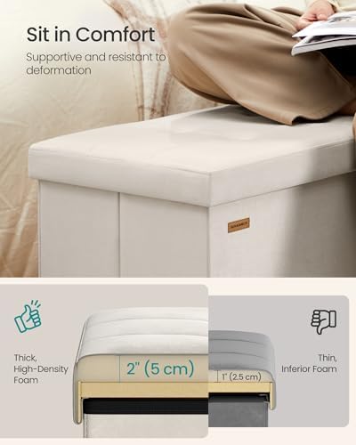 SONGMICS Foldable Storage Ottoman with Flipping Lid, 43.3 Inch Velvet Bench - Image 4