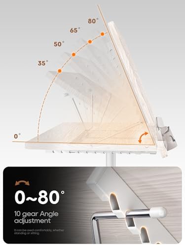 2 in 1 Adjustable Book Stand - Dual-Use Floor and Desktop Book Holder Stand, Height Adjustable 23.5-52 in, Elastic Page Clips for Music Sheet, Recipe, Tablet, Laptop-White - Image 4