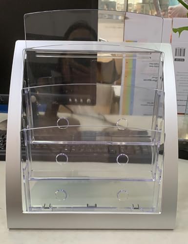 Acrylic Brochure Holder 3 Tier Countertop Display – Clear Literature Rack for A4 & Letter Size Flyers, Pamphlets, Magazines, Menus – Desktop Brochure Organizer for Office Retail Trade Show (Silver) - Image 2