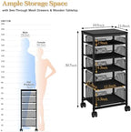 Sbanmao 5 Drawers Rolling Utility Cart, Rolling Storage Cart with Wooden Tabletop and Lockable Wheels, Storage Drawer Cart with Drawers, Craft Cart for Bedroom, Classroom, Home, Office,Black - Image 2