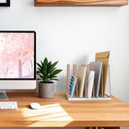 LEKETREE Rose Gold Desk File Organizer, 5-Section Upright File Sorter, Vertical File Folder Holder, Mesh Metal Wood Office Desktop Organization for Document, Magazine, Books and more (Rose Gold) - Image 2
