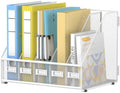 5 Vertical Compartments Magazine File Holder, Metal Binder Organizer, White by JMHUD