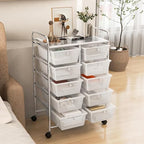 LDAILY 10 Drawer Rolling Cart, Storage Cart Organizer on Wheels, Drawer Cart with Metal Frame & Large Storage Capacity, Rolling Cart with Drawers for Living Room Classroom, Office - Image 2