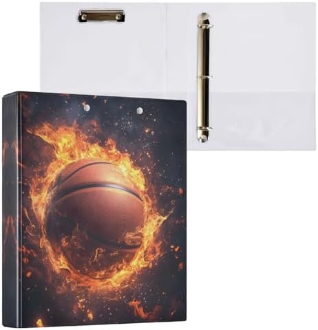 JIPONI 3 Ring Binder Basketball Fire 1 Inch Round Binders for Men Women Students, Cute File Organizer for Office Home School - Image 3