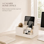 Pen Holder for Desk, 4-Compartment PU Leather Desk Organizer, Cream - Image 4