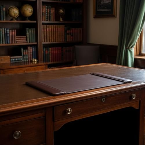 DACASSO Leather Desk Pad with Side Rails - Luxury Leather Desk Blotter for Writing - Executive Desk Surface Protector - (Chocolate Brown, 25.5 x 17.25”) - Image 2