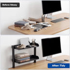 2-Tier Carbon Steel Clamp-On No Drill Desk Storage Organizer Shelf - Image 3