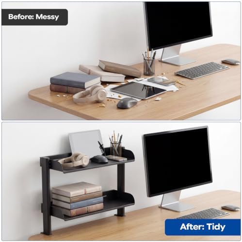 2-Tier Carbon Steel Clamp-On No Drill Desk Storage Organizer Shelf - Image 3