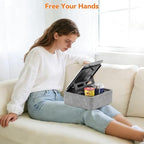 KDD 5 in 1 Tablet Pillow Holder, Foldable iPad Stand with Storage Tray, 2 Cup Holders and Pen Slot, Adjustable Reading Pillow for Lap, Bed, Desk and Couch Compatible with iPad Pro 12.9, Air, E-Reader - Image 5