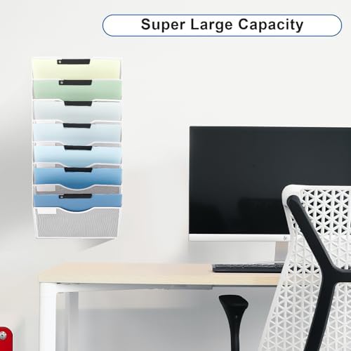 EASEPRES 8 Pocket Mesh Hanging Wall File Organizer, Wall Mounted Mail Paper Document Folder Holder, Clipboard Storage Organization Magazine Rack with Nametag Label for Office Home School, White - Image 6