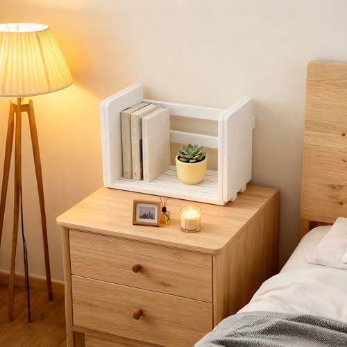 MyGift White Wood Desktop Bookshelf Organizer, Expandable Adjustable Rack - Image 6