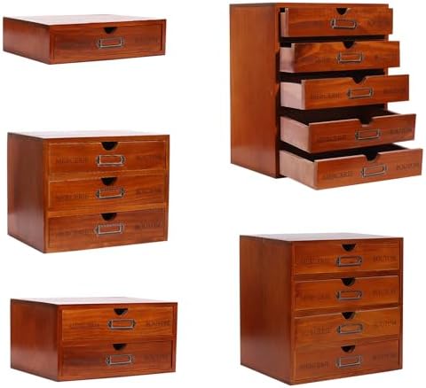 5 Pcs Desktop Storage Organizers,15 Drawers Cabinet for Tabletop,Wooden Stackable Organizer,Brown by ILWorkTLs