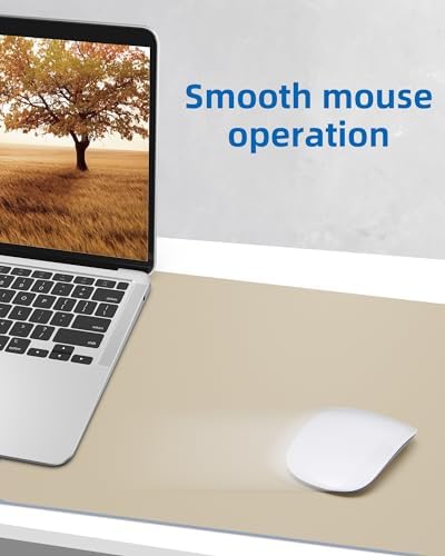 AFIING Leather Desk Pad Protector, Mouse Pad, Office Desk Mat, Non-Slip PU Leather Desk Blotter, Large Desk Mat, Waterproof Keyboard Mat for Office/Home/Decor (Beige, 48" x 17") - Image 5