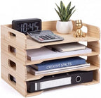 Yinkin Wooden Stackable Paper Trays 4-Tier Wooden Paper Organizer for Desk Letter Documents Wood Desktop File Organizers for Desktop File Holder and Office Supplies Rack for Home Office Use (Natural) by Yinkin
