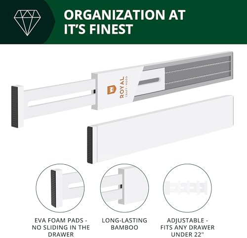 Bamboo Drawer Dividers Organizers, Adjustable Drawer Separator Splitters, 17–22 Inches Expandable Drawer Divider Organizer for Large Utensils, Kitchen, Bedroom, Dresser & Office Drawers 4-Pack, White - Image 4