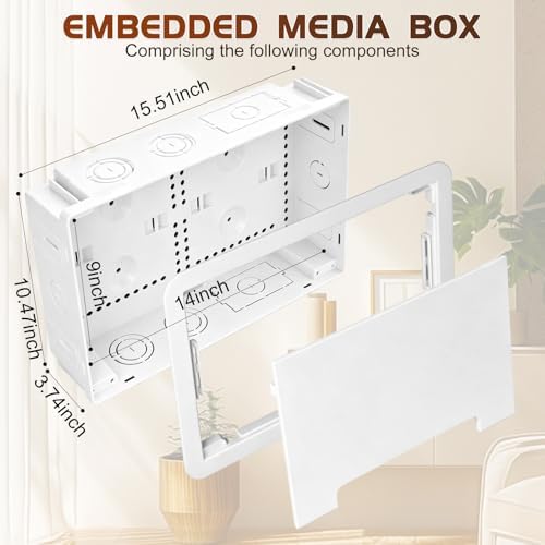 9" in Wall TV Media Box for Device & Cable Management Hidden Outlet Box, Structured Wiring Enclosure with Custom Knockouts, WiFi Friendly, for Roku, Apple TV, Fire TV Stick & Samsung One Connect Mini - Image 3