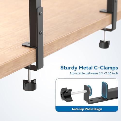 KDD Clamp On Desk Organizer - Adjustable 2-Tier Above or Under Desk Shelves with Large Capacity Tray, Phone & Tablet Holder, Headphone Hook - No Drilling Desktop Storage for Office & Home Accessories - Image 5